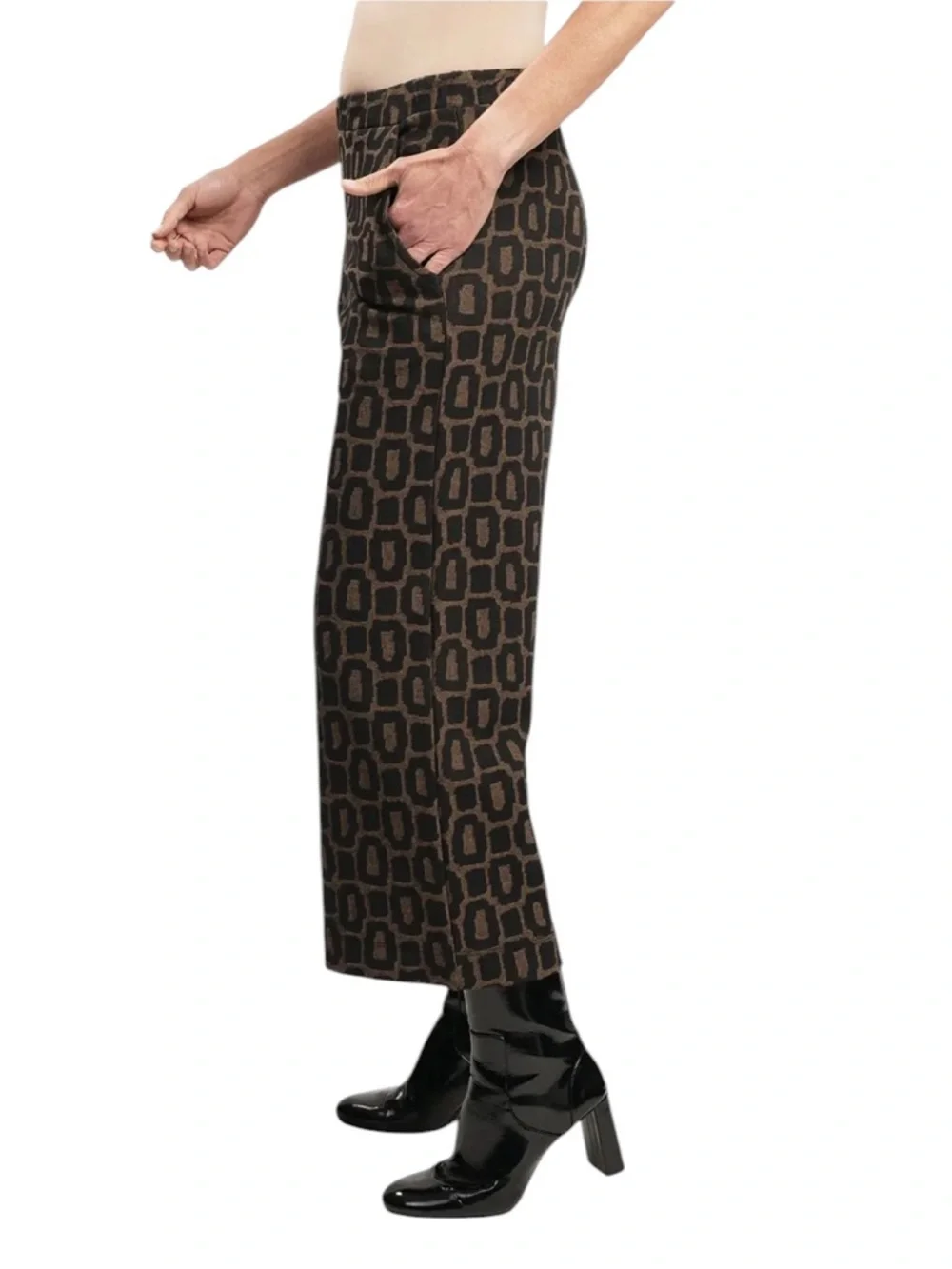 NWT Alembika Dynamite Days Cropped Wide Leg Pants Black Brown Size 1 | US 6-8 - Picture 4 of 12
